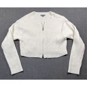 Wild‎ Fable Ribbed Zip Up Cropped Cardigan Womens M White Y2K Preppy Streetwear